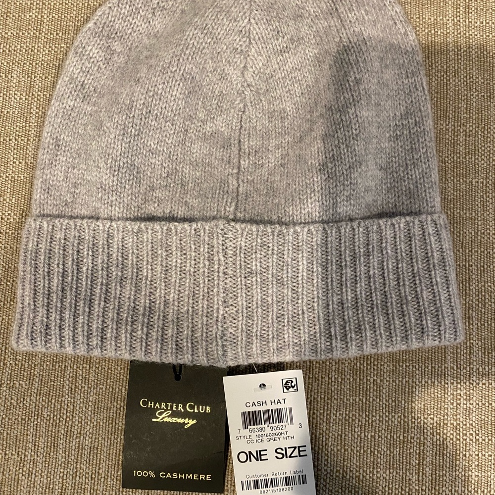 Charter Club Cashmere light Grey Cuffed Beanie